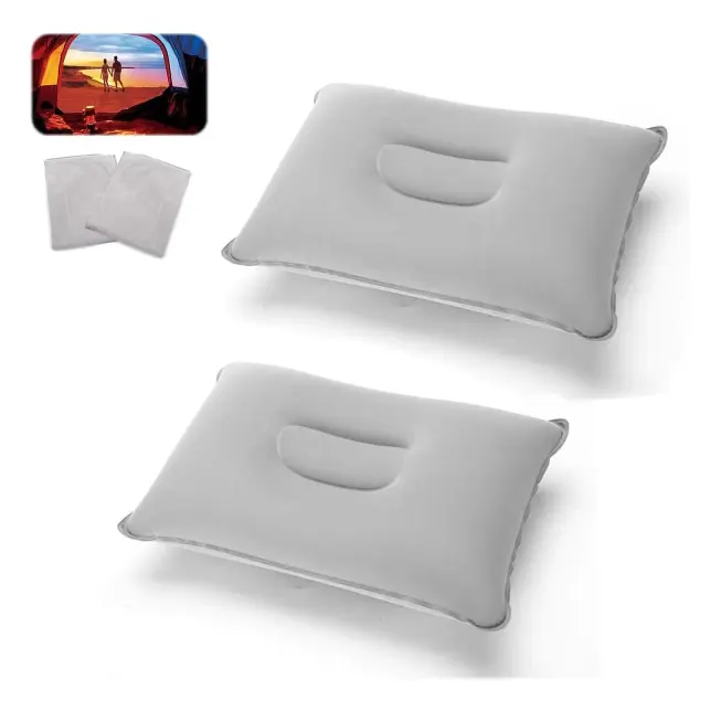 2-pack uppblåsbara campingkuddar, grå, för kontor, helger, strandsemester, tältsemester (ljusgrå)