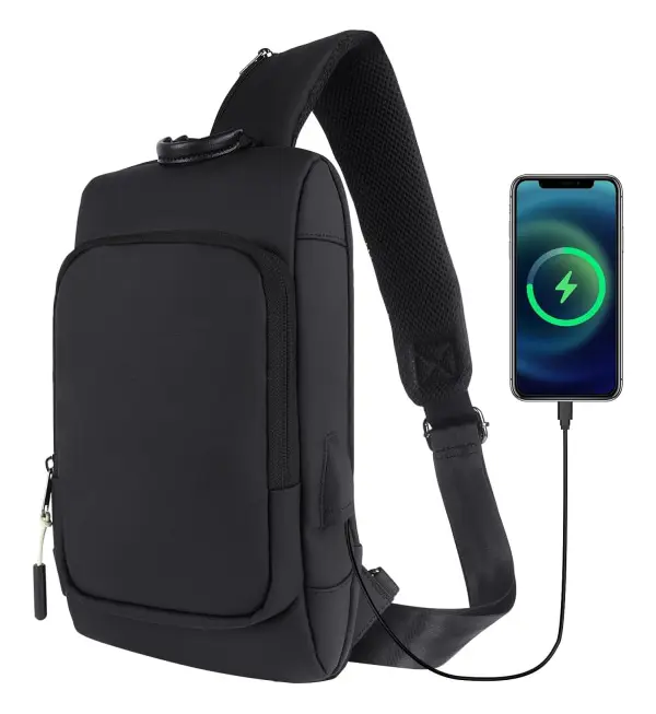 Mäns axelremsväska bröstväska herr USB vattentät crossbody ba