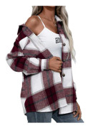 Kvinnors rutig skjorta jacka med knappar oversize övergångsjacka långärmad overshirt blus kappa skjorta jacka pojkvän denim jacka