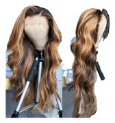 Spets Framför Mänskligt Hår Peruker, Highlight Ombre, För Pluckad, 22 tum, 180%, 13x4 spetsfront peruk