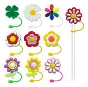 10-pack söta färgglada blommiga silikonhalmskydd återanvändbara dammtäta hemmakökshalmstillbehör