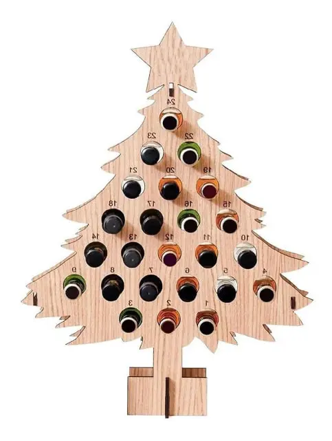 Julgran Adventskalender Vinställ Brun Trä Kreativ Fest Heminredning Adventskalender（16.54*22.83In）