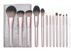 12st set med pv case, mikrokristallin fiber hårsminkborste Lös pulverborste Ögonmakeup Skönhetsverktyg