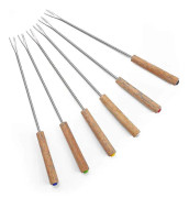 Set med 6 fondugafflar i rostfritt stål med trähandtag Värmebeständig 24cm