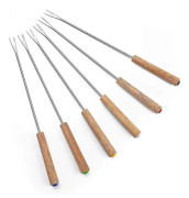 Set med 6 fondugafflar Trähandtag Värmebeständigt ekhandtag Schweiziska ostfonduegafflar 6 delar, Silver Shizhi Boutique