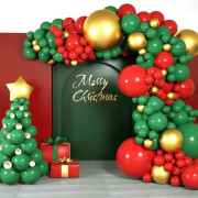 Julballonger Girlang Båge Kit Gran 200PCS Röd Grön Metallic Guld Vit Latexballong för X-Mas Festival Födelsedag Företagsfest Dekorationer