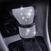 Läder växelspaksknoppsskydd med kristallglitter Bling Rhi