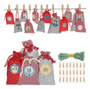 Adventskalender kompatibel med fyllningspåse i jute Julklappspåse kompatibel med julkalenderhantverk, 1-24 adventsnummerklistermärken, jul