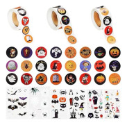 1500 st Halloween-klistermärken, runda självhäftande pumpor fladdermöss spöken spindlar häxor design för Halloween-festdekoration, 2,5 cm