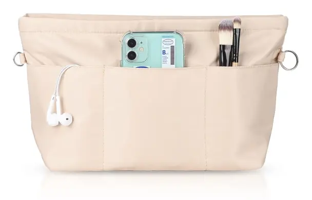 Handväskorganisatör, Nylonväskeorganisatör med nyckelring, Innerfickor, Vattentät för Handväskor Organiser, beige, M cream M
