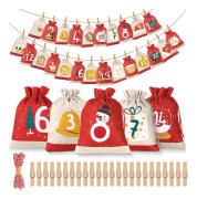 Julkalender, adventskalender att fylla i 2023, 15 x 10 cm i storlek, fyll själv, 24 tygpåsar, påsar för DIY julpynt