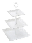 Tårtställ, 3-vånings godis- och snacksbricka, trädtorn, akryl cupcake- och dessertdisplayställ för bröllopsfest, vit, höjd 37 cm