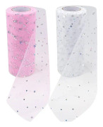 Paljett tyll nät rulle 6\" x 10 Yard DIY kläder tyg tillbehör (vit + rosa) White + Pink