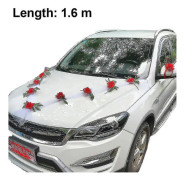 Bröllopsbil Blomstertallrik Bandbågar Set med Plysch Björn Dörr Ornament Tillbehör Bröllopsdekoration Siden Organza Krans（Stil 3）