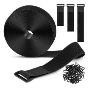 10m x 25mm återanvändbara kardborreband, justerbara kabelband med 50 plastspännen