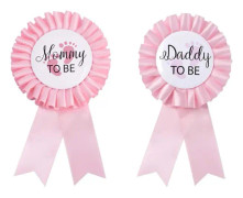 2 st Daddy and Mom Be Tinplate Badge Pin Gender Reveal Button Pins Nya Daddy Mom Gåvor för Baby Shower Party Celebration (Rosa)