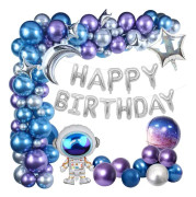 109PCS Yttre rymden födelsedagsfest dekoration metallisk ballonggirlang båge kit med Happy Birthday Galaxy Rocket Astronaut Moon Star folie ballonger