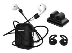 4i1 Airpods-kit med skyddande silikon, öronkrok grepp och remmar Svart