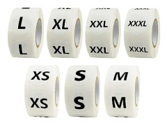 3500 st klädstorlek runda klistermärkesetiketter i 7 storlekar (XS, S, M, L, XL, XX