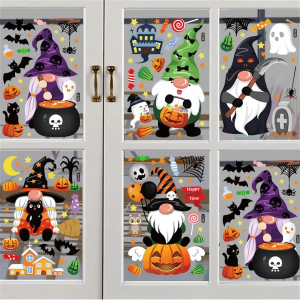 IC 6 ark Halloween fönsterklistermärken Dekorationer Halloween fönsterklistermärken Gnome Fönsterklämmande klistermärke Halloween fönsterdekorationer
