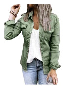 HAUFR Långärmad, causual fit kofta, jeansjacka, jeansjacka för damer Toppar Army Green Medium