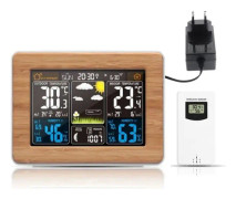 Väderstation i trä Trådlös vädersensor Väderprognos LCD-färgskärm Tid + väckarklocka EU-kontakt