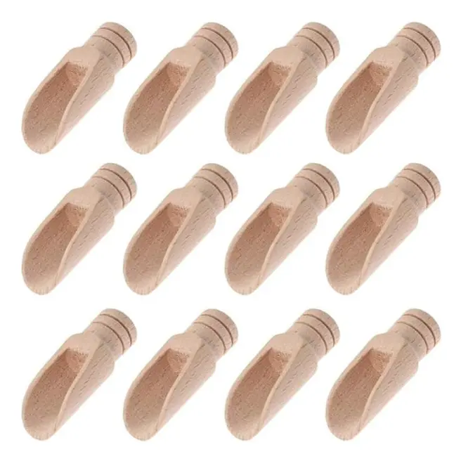 Set med 12 Mini Träskedar - Små Skopor för Salt - Små Bambuskedar - Soppsked för Kryddolja, Kaffe, Te, Socker och Mjölkpulver
