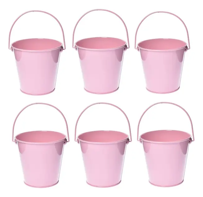 6-pack 4,3 tum färgade galvaniserade hinkar för barn, klassrum och festgåvor (rosa) Pink