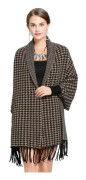 Houndstooth Warm Wraps Sjalar Loose Fringed Hem Cardigan for Lady