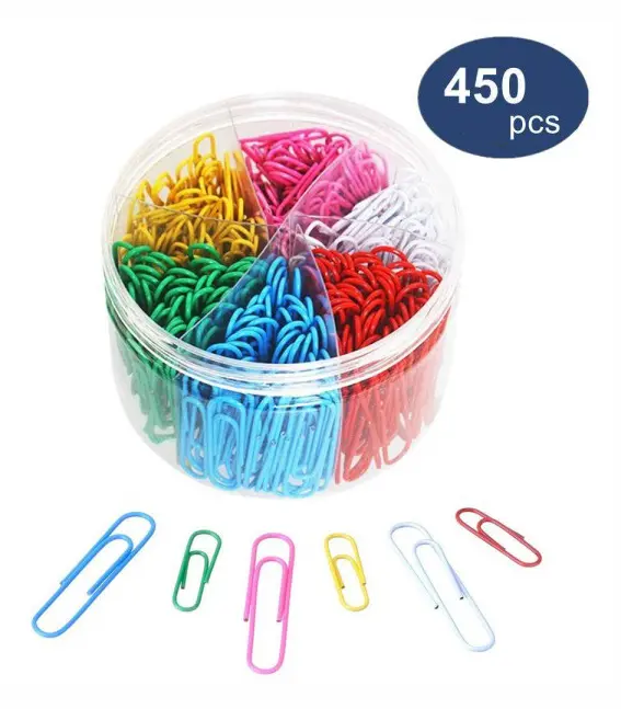 Papperclips Färgglada, 450 st Medium och Jumbo Papperclips, Hållbara och Rostfria, Belagda Stora Papperclips Perfekta för Kontor och Skola