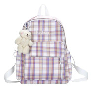 Heyone japansk rutig JK skolryggsäck, Kawaii Lovely Bear Laptopväska med stor kapacitet, vattentät resesäck för tjejer kvinnor (rosa)