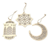 3st/ set Islam Eid Ramadan Mubarak ihålig dekoration hängande lykta i trä
