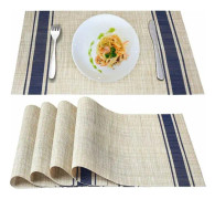 Matsatsset med 6 blå korsvävda vinyl placemats värmebeständiga halkfria matbordstabletter, tvättbara, lätta att rengöra