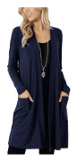 Kvinnors Plus Size Stickad Vattenfall Cardigans Kappa Långärmad Jacka Ytterkläder, Färg: Marinblå, Storlek: M