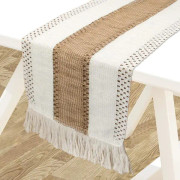 Linneduk 30 x 180 cm, mjuka bomullslinne köksfransar bordslöpare, tvättbara tofsar bordslöpare