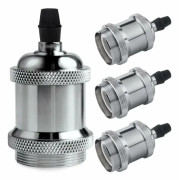 Retro E27 lampsockel Edison retro ljuskrona solid keramisk adapter 4 stycken krom sockel