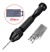 Mini Precision Hand Drill Mini Hand Drill Modelltillverkning Aluminium Nyckellös Chuck 20 Spiral Countersink Borrkronor 0,3-1,6 mm för DIY Borrning med Väska