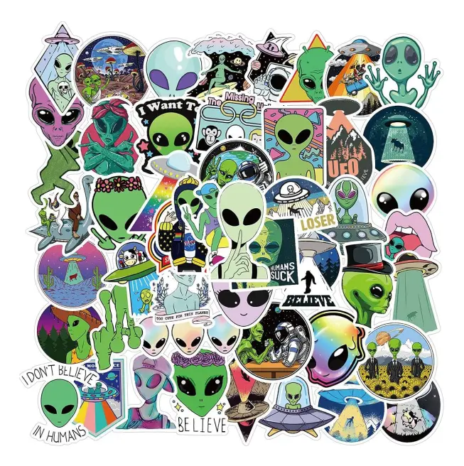 (Alien-UFO) Alien klistermärken, 50 st coola mystiska UFO vinyl W