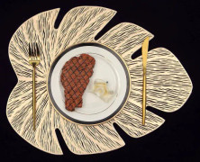 Metalliska placemats ihåliga halkfria vinylmatta värmeisolering kök bordsmatta (guld bananblad, 6 st) Inga andra artiklar ingår