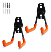 2-pack garageförvaringskrokar, garage- och trädgårdsverktygsorganisatör, väggmonterade krokar i stål, små U-krokar för trädgården (svart) (orange) 4,3*2,8*2,6 tum