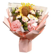 Handgjord stickad bukett virkad bukett konstgjorda blommor stickad solros ros prästkrage färdig produkt evig välsignelse, rosa