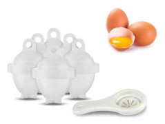 Set med 6 eggies silikonskalfri hårdkokt äggkokare för enkel matlagning + 1 äggulaseparator[39]
