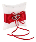 Ringkudde för bröllop, Ringkudde, Fyrkantig ringkudde för bröllop, Dekorerad med rosett, satin och strass för