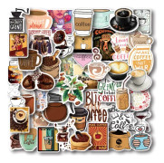 IC 50 st kaffedekaler, vinylkaffevattenflaska dekalpaket för kaffegåvor, kaffefest, kaffetillbehör