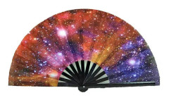 Craft Fan Bambu Nylon-tyg Fällbar Handfläkt Dansfläkt Röd nebulosa