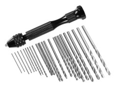 25-delad handborrbitssats, 25 minitwistborr (0,6-3 mm) med 1 handtag för smycken, trä, plast