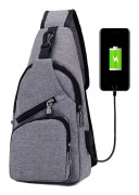 Axelväska för män, bröstväska med USB-laddning och hörlursport, reseväska för män (endast en ryggsäck), grå
