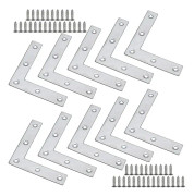 10-pack Platta Vinkelbeslag 80 X 80 X 1,5 mm Tjockare Rostfritt Stål L-formade Platta Vinkelbeslag för Fästning av Möbler till Trä Som Bord och Fönster
