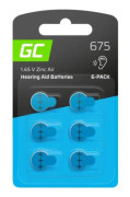 Blister - 6 batterier för hörapparater Green Cell Typ 675 P675 PR44 ZL1 Zink Zink-Air