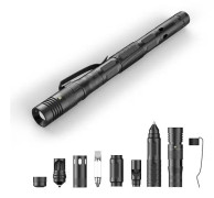 Multifunktionell Tactical Pen Ficklampa med lätt självförsvar bruten fönsterkon utomhus överlevnad